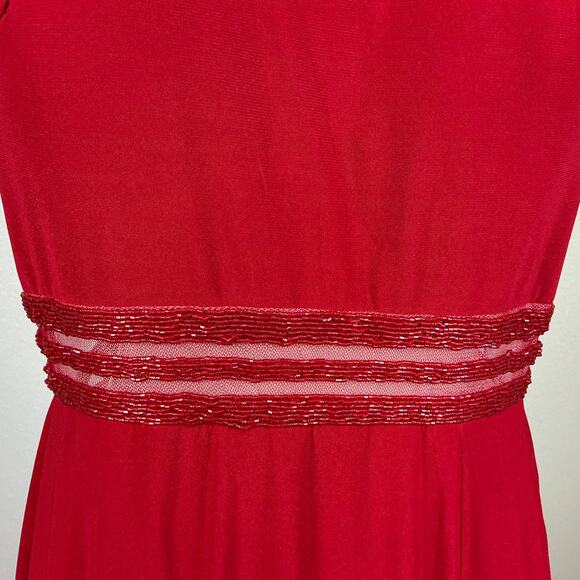 Red Backless Evening Gown Size 10 Nightway Cut Out Thigh Slit Long Formal Dress - Picture 8 of 13